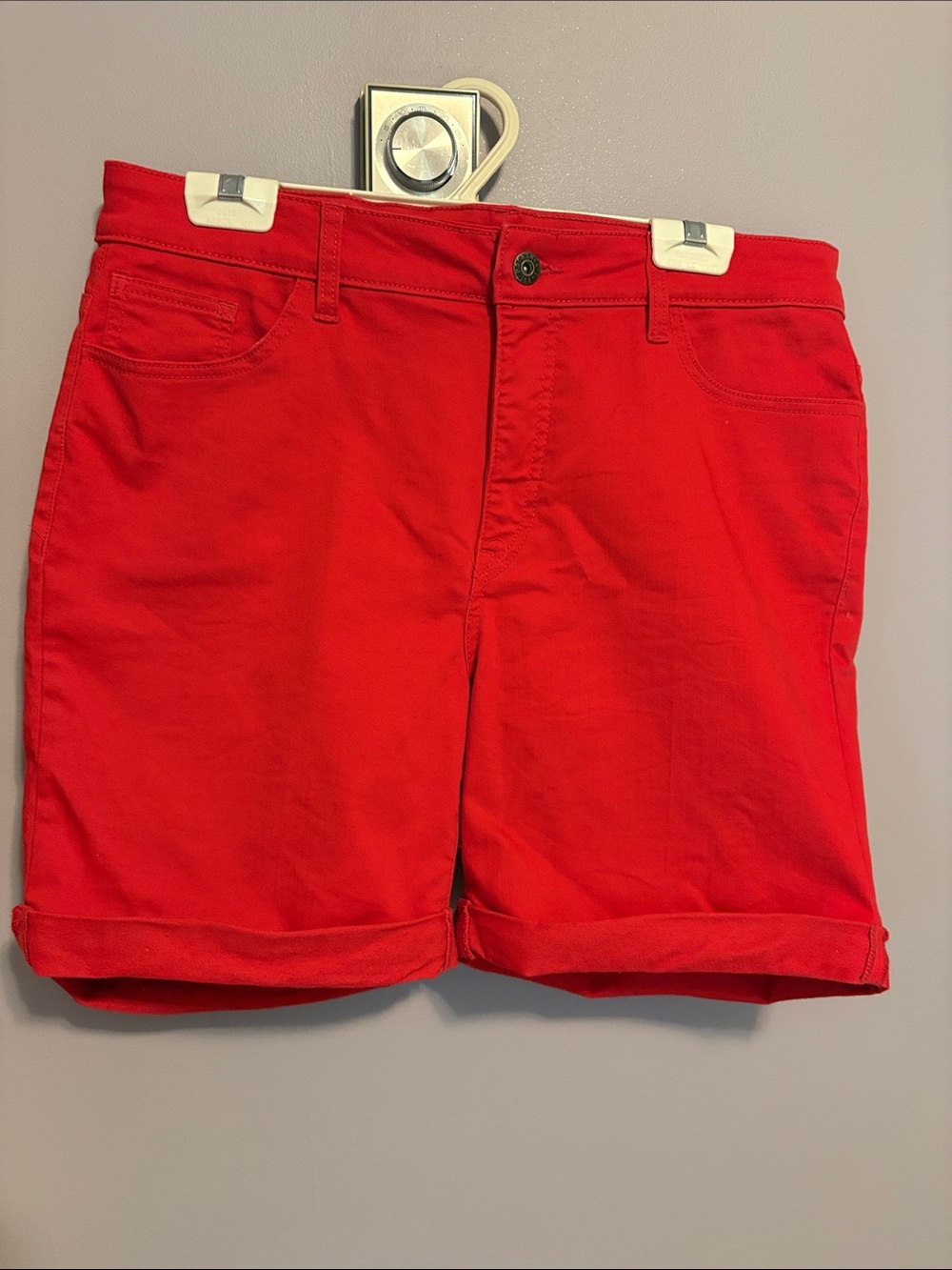 Bright Red Rolled-Hem Shorts